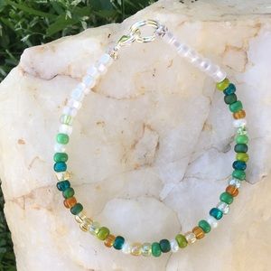 Handmade glass bead bracelet by me!